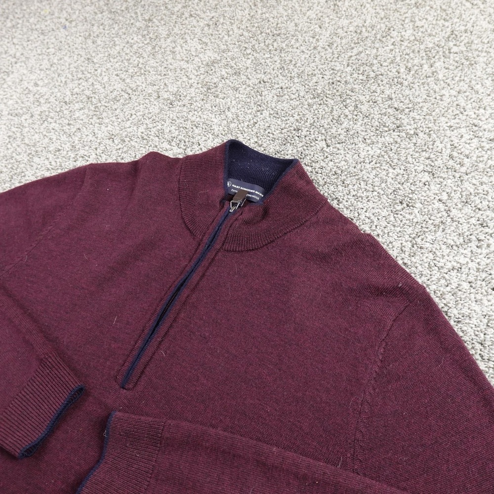 Hart Schaffner Marx Sweater Mens M Red Purple Merino Wool Knit‎ Pullover 1/4 Zip